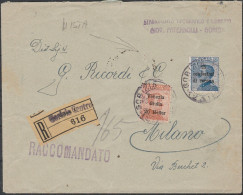 174 - Lettera Raccomandata Da Gorizia Per Milano Del 30.03.1919 Con Affrancatura Mista Venezia Giulia 20 H. Su 20 C. N. - Venezia Giulia