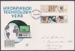 GB Great Britain 1982 Private FDC Information Technology, IT, Computer, Globe, Barcode, Library, Egyptian Script, Cover - Lettres & Documents