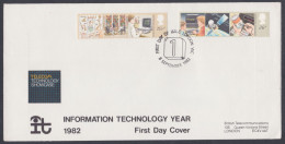 GB Great Britain 1982 Private FDC Information Technology, IT, Computer, Globe, Barcode, Library, Egyptian Script, Cover - Lettres & Documents