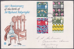 GB Great Britain 1982 Private FDC Sir Richard Arkwright, English Inventor, Spinning Frame, Industrial Revolution, Cover - Briefe U. Dokumente