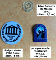 URSS : 1 Jeton De Métro / 1 Badge De Musée & 1 Épinglette D’un Restaurant/1 Carte (Gloire à Octobre)/2 Cartes Commémorat - Non Classés