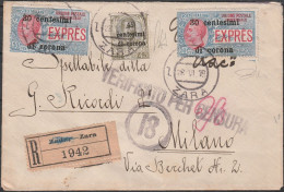 176 - Lettera Raccomandata Da Zara Per Milano Del 28.06.1919, Affrancata Con 2 Espressi Da 30 C. Su 30 C. Azzurro N. 2 + - Trento & Trieste