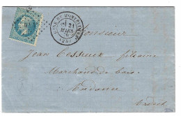 1870 - Lettre De GARE DE MONTELIMAR ( Drôme ) Cad T17 Affr. N° 29 Oblit. Losange - 1849-1876: Classic Period