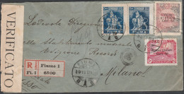 177 - Lettera Raccomandata Da Fiume Del 13.01.1920 Per Milano, Affrancata Con Allegorie 2 Francobolli Da 25 C. N. 38 + F - Fiume