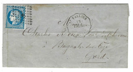 1872 - Lettre De ST VALLIER  ( Drôme ) Cad Conv. Stat.  VAL. L  Affr. N°60 Oblit. Losange L M 2 ° - 1849-1876: Klassieke Periode