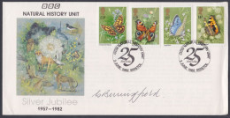 GB Great Britain 1982 Private FDC Natural History, BBC, Fox, Butterfly, Owl, Gorilla, Cheetah, Bird, Osprey, Birds Cover - Briefe U. Dokumente