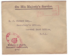 Service Cover GB / UK 1922 Ministry Of Health - Andere & Zonder Classificatie