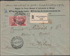 197 - Lettera Da Costantinopoli Del 28.2.1922 Per Milano, Affrancata Con Coppia Orizzontale 7,20 Su 60 C. Carminio N. 39 - Europa- Und Asienämter