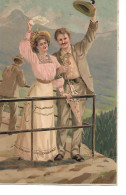 CP Couple Saluant Depuis Un Sommet. Belles Dorures Namur Wasseiges 1906 - Paare