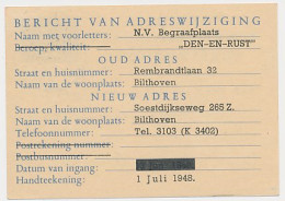 Verhuiskaart G. 19 Particulier Bedrukt Bilthoven 1948  - Entiers Postaux