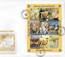 Niger 1998, Rotary, Owl, Tiger, Lions, Birds, 9val In BF  IMPERFORATED In FDC - Niger (1960-...)