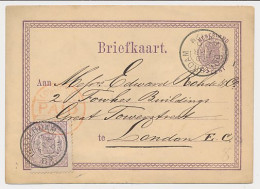 Briefkaart G. 7 Z-1 / Bijfrank. Em.1869 Rotterdam - GB / UK 1876 - Entiers Postaux