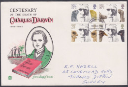 GB Great Britain 1982 Private FDC Charles Darwin, Naturalist, Ship, Tree, Scientist, Biologist, Fossil, First Day Cover - Covers & Documents