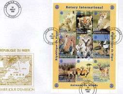 Niger 1998, Rotary, Owl, Tiger, Lions, Birds, 9val In BF  In FDC - Félins