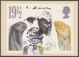 GB Great Britain 1982 Max Card Charles Darwin, Naturalist, Ship, Tree, Scientist, Biologist, Fossil, Lizard Maximum Card - Briefe U. Dokumente