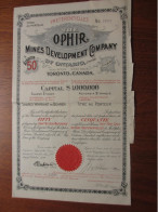 CANADA - ONTARIO  - TORENTO 1899 - OPHIR, MINES DEVELOPMENT Cie OF ONTARIO - TITRE DE 50 ACTION DE 1 £ 8 % - Autres & Non Classés