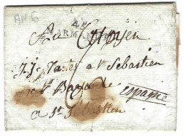 An 6 - Lettre De 45 / MARMANDE  ( Lot Et Garonne )  Pour San Sebastian  ( Espagne  ) Taxe 6 - 1701-1800: Précurseurs XVIII