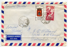 Spain 1968 Airmail Cover; Figueras To New York; Railway / AMB Postmark; Soria Coat Of Arms & NY World's Fair Stamps - Lettres & Documents