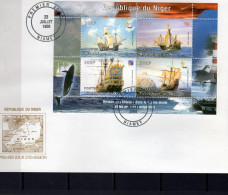 Niger 1998, Ships, Santa Maria, Lighthouse, Whale, 4val In BF In FDC - Baleines