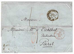1855 - Letter From STUTTGART  To Paris  Rating 5 - Entrance  Red  BADE STRASB.  AMB. B - Lettres & Documents
