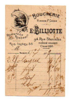 VP23.161 - 1907 - Petite Facture - Boucherie - E. BILLIOTTE à NANCY - Lebensmittel