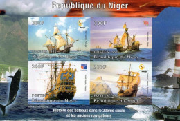 Niger 1998, Ships, Santa Maria, Lighthouse, Whale, 4val In BF IMPERFORATED - Christoph Kolumbus