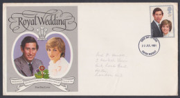 GB Great Britain 1981 Private FDC Royal Wedding, Prince Charles, Princess Diana, Royalty, First Day Cover - Lettres & Documents