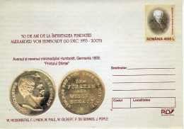 ROMANIA 189y2003: EXPLORER ALEXANDER VON HUMBOLDT, Unused Prepaid Postal Stationery Cover - Registered Shipping! - Postal Stationery