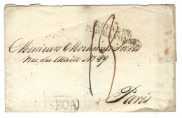 1825 - Enveloppe De LISBOA  Pour Paris  - " ESPAGNE / PAR BAYONNE "  - Taxe 13 D. Pour Paris - 1801-1848: Precursores XIX