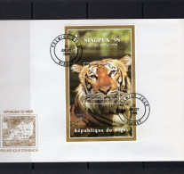 Niger 1998, Tiger, Overpr. Singpex 98, BF In FDC - Briefmarkenausstellungen