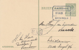 Pays Bas Cachet Rectangulaire Stadskanaal / Groningen Sur Entier Postal 1929 - Entiers Postaux
