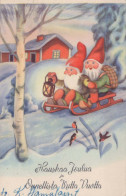 SANTA CLAUS Happy New Year Christmas GNOME Vintage Postcard CPSMPF #PKD280.A - Santa Claus