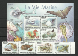 Burundi - 2011 - Crab, Fish - Yv 1177/80 + Bf 145 - Maritiem Leven