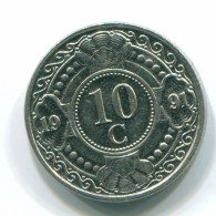 10 CENTS 1991 NETHERLANDS ANTILLES Nickel Colonial Coin #S11332.U.A - Niederländische Antillen