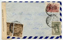 Greece 1949 Airmail Cover W/ Censor; Athens To The Glen, New York; Scott 478, 509 & 518 (pair) - Briefe U. Dokumente