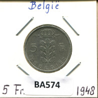 5 FRANCS 1948 DUTCH Text BÉLGICA BELGIUM Moneda #BA574.E.A - 5 Francs