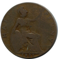 HALF PENNY 1921 UK GROßBRITANNIEN GREAT BRITAIN Münze #BA964.D.A - C. 1/2 Penny