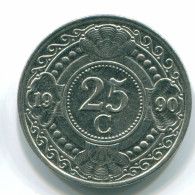 25 CENTS 1990 NIEDERLÄNDISCHE ANTILLEN Nickel Koloniale Münze #S11251.D.A - Antilles Néerlandaises