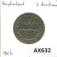 2 DRACHMAI 1926 GRECIA GREECE Moneda #AX632.E.A - Greece
