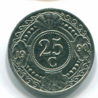25 CENTS 1990 NIEDERLÄNDISCHE ANTILLEN Nickel Koloniale Münze #S11260.D.A - Netherlands Antilles