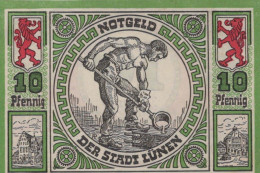 10 PFENNIG 1921 Stadt LÜNEN Westphalia UNC DEUTSCHLAND Notgeld Banknote #PC645 - [11] Local Banknote Issues