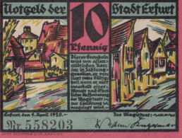 10 PFENNIG 1920 Stadt ERFURT Saxony UNC DEUTSCHLAND Notgeld Banknote #PB307 - Lokale Ausgaben