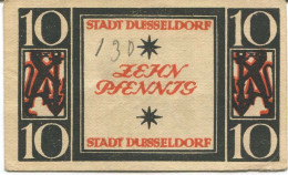 10 PFENNIG 1920 Stadt DÜSSELDORF Rhine DEUTSCHLAND Notgeld Papiergeld Banknote #PL739 - Lokale Ausgaben