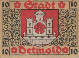 10 PFENNIG 1920 Stadt DETMOLD Lippe UNC DEUTSCHLAND Notgeld Banknote #PA434 - Lokale Ausgaben