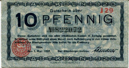 10 PFENNIG 1920 Stadt COLOGNE Rhine DEUTSCHLAND Notgeld Papiergeld Banknote #PL848 - Lokale Ausgaben