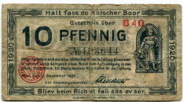 10 PFENNIG 1920 Stadt COLOGNE Rhine DEUTSCHLAND Notgeld Papiergeld Banknote #PL820 - [11] Lokale Uitgaven