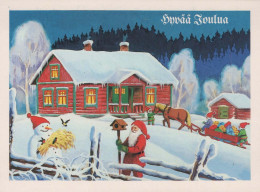 SANTA CLAUS Happy New Year Christmas SNOWMAN Vintage Postcard CPSM #PAU364.GB - Santa Claus