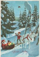 SANTA CLAUS ANIMALS CHRISTMAS Holidays Vintage Postcard CPSM #PAK947.GB - Santa Claus