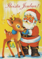 SANTA CLAUS ANIMALS CHRISTMAS Holidays Vintage Postcard CPSM #PAK534.GB - Santa Claus