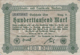100000 MARK 1923 Stadt AACHEN Rhine DEUTSCHLAND Papiergeld Banknote #PK942 - Lokale Ausgaben